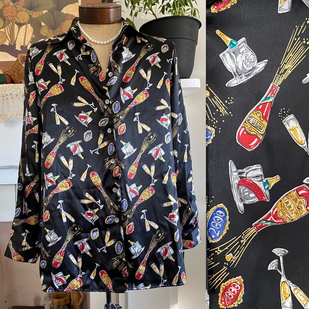 NWT Y2K Vintage New Year Millennium Year 2000 Print Satin Top